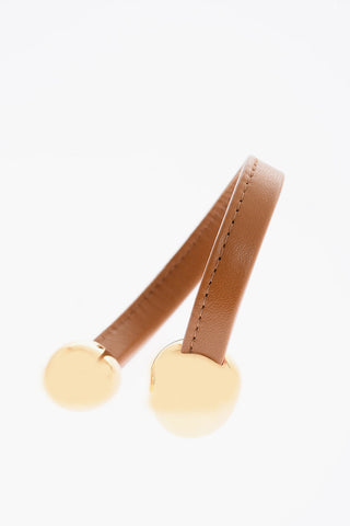 Golden Details Leather Bracelet with Open Cuff