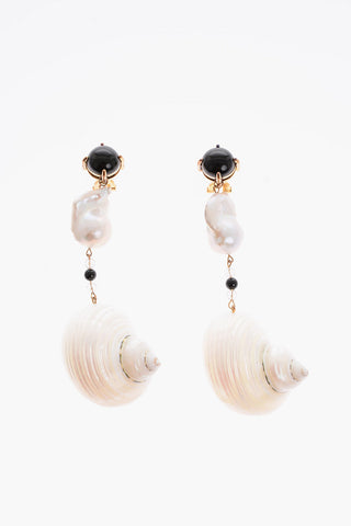 Clip On Earrings with Shell Pendant