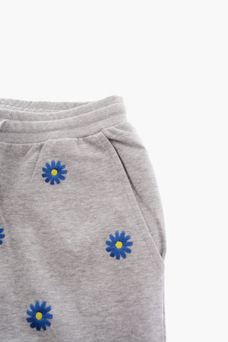 Joggers in Cotone Garzato con Ricamo Margherite