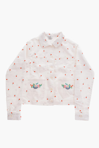Flowers Embroidered Stretch Denim Jacket