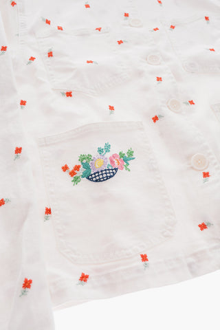 Flowers Embroidered Stretch Denim Jacket