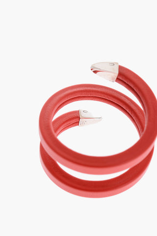 Soft Leather Spiral Bracelet with Silver Detail