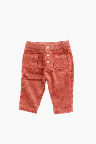 Corduroy Pants with Decorative Button