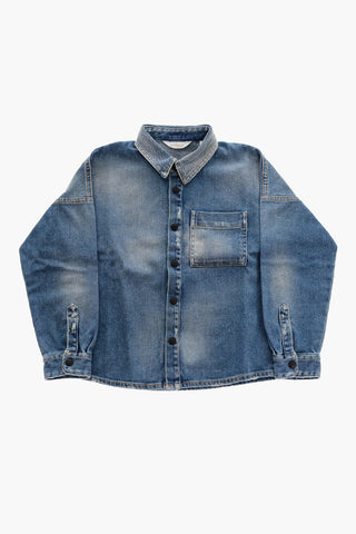 Stretch Denim Oversized Shirt with Breast Pocket