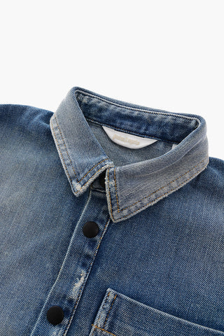 Stretch Denim Oversized Shirt with Breast Pocket
