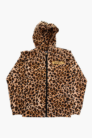 Animal Patterned Hooded Sweatshirt with Golden Logo