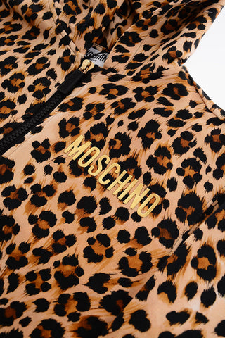 Animal Patterned Hooded Sweatshirt with Golden Logo
