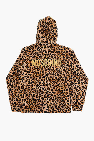 Animal Patterned Hooded Sweatshirt with Golden Logo