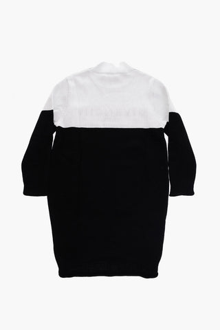 Two-Tone Knitted Dress With Turtleneck