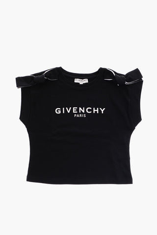 Crew-neck T-shirt with Bows Applied on the Shoulders