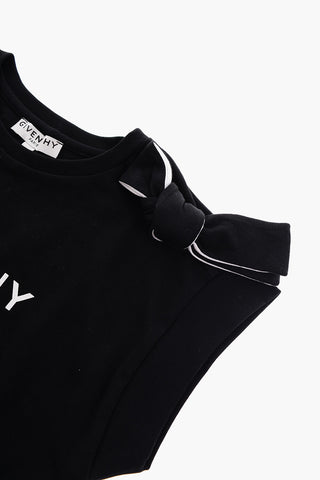 Crew-neck T-shirt with Bows Applied on the Shoulders