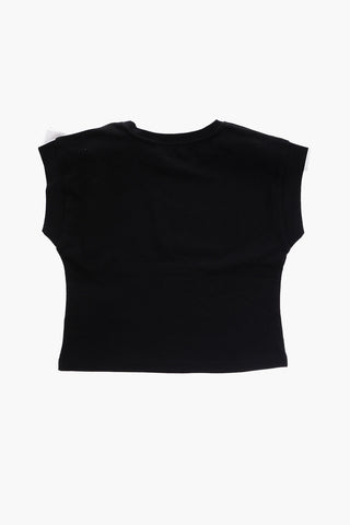 Crew-neck T-shirt with Bows Applied on the Shoulders