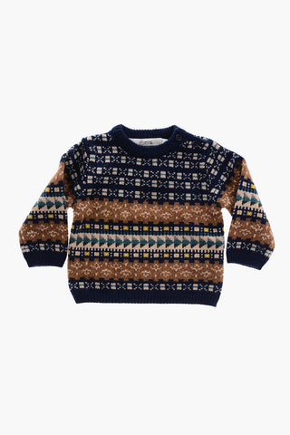 Maglia Girocollo a Fantasia in Lana e Cotone