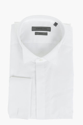 CERIMONIA Wing Tip Collar Popeline Cotton Shirt