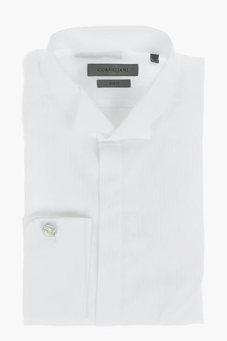 Camicia Slim Fit in Cotone Jacquard con Collo Diplomatico