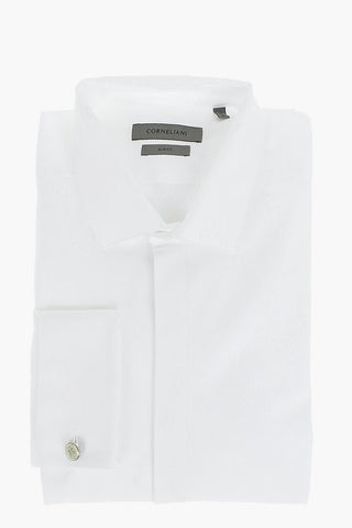 CERIMONIA Jacquard Cotton Shirt with Handkerchief