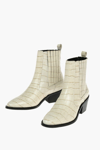 6cm Crocodile Effect Leather Western Boots With Elastic Inserts 