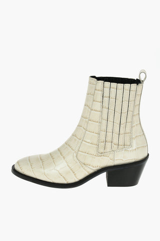 6cm Crocodile Effect Leather Western Boots With Elastic Inserts 
