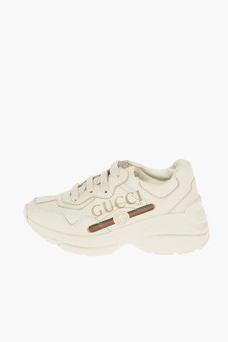 Logo Printed Leather Sneakers