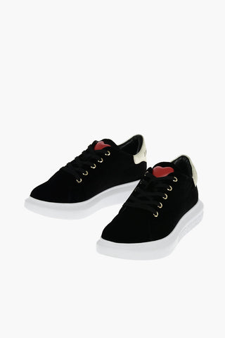 LOVE Leather Detail Velour Sneakers