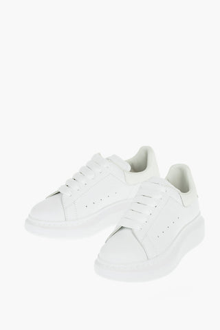 Sneakers Basse a Tinta Unita in Pelle con Platform 4,5cm