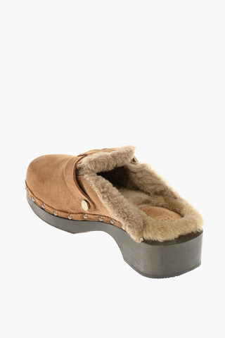 4,5cm Suede and Sherling Clogs with Wooden Heel