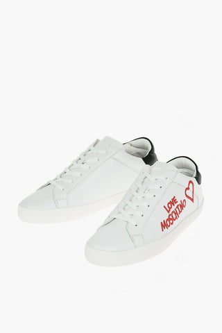 LOVE Logo Embroidered Leather Sneakers