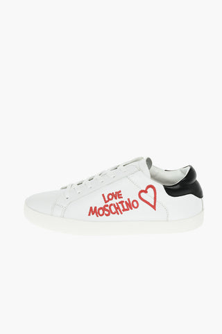 LOVE Logo Embroidered Leather Sneakers