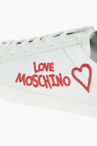 LOVE Logo Embroidered Leather Sneakers