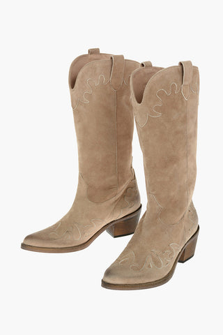 Texani in Suede con Tacco in Legno 6cm