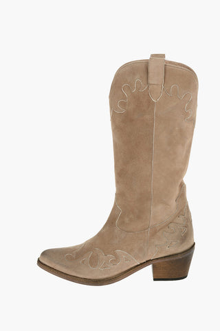 Texani in Suede con Tacco in Legno 6cm
