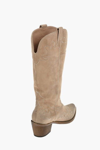 Texani in Suede con Tacco in Legno 6cm