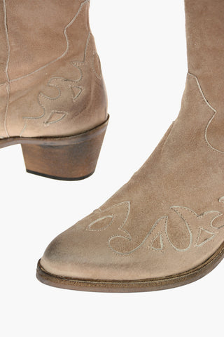 Texani in Suede con Tacco in Legno 6cm
