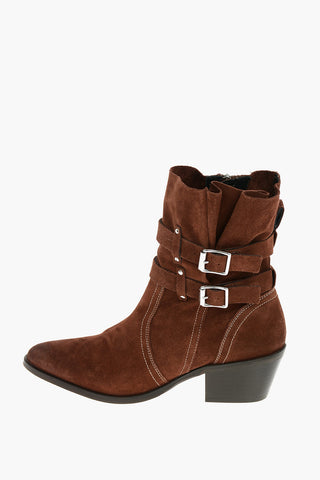 Texani HARRIET in Suede con Doppia Fibbia e Tacco in Legno 6cm