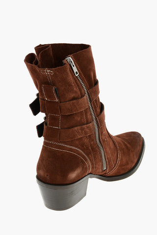 Texani HARRIET in Suede con Doppia Fibbia e Tacco in Legno 6cm