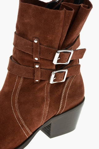 Texani HARRIET in Suede con Doppia Fibbia e Tacco in Legno 6cm