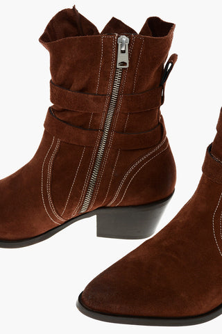 Texani HARRIET in Suede con Doppia Fibbia e Tacco in Legno 6cm