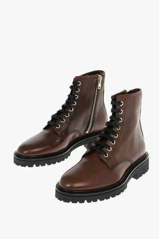 Contrasting Sole and Laces Leather Combat Boots