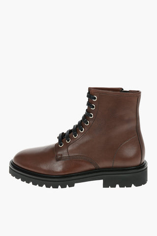 Contrasting Sole and Laces Leather Combat Boots