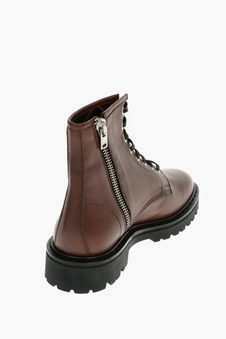 Contrasting Sole and Laces Leather Combat Boots