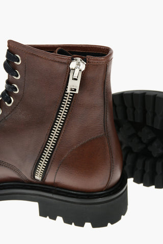 Contrasting Sole and Laces Leather Combat Boots