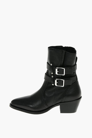 Texani HARRIET in Pelle con Doppia Fibbia e Tacco in Legno 5,5cm