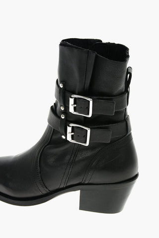 Texani HARRIET in Pelle con Doppia Fibbia e Tacco in Legno 5,5cm