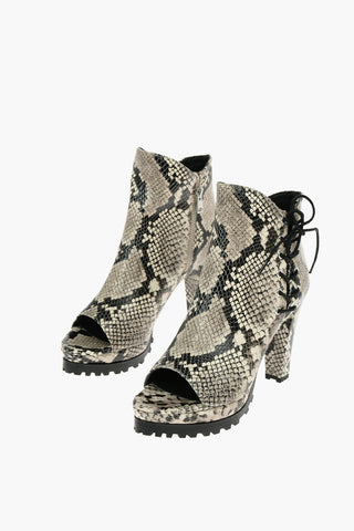 10cm Reptile Effect Leather MICHELA Ankle Boots With Braided Laces