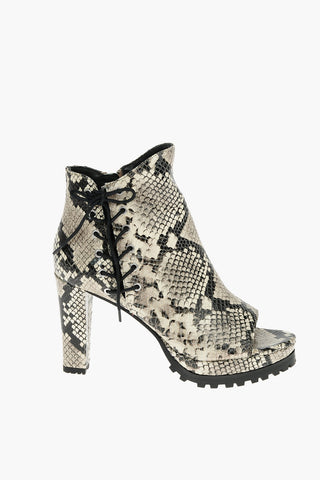 10cm Reptile Effect Leather MICHELA Ankle Boots With Braided Laces
