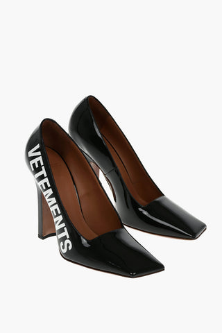 11,5cm Patent Leather Squared-toe Pumps with Side Logo