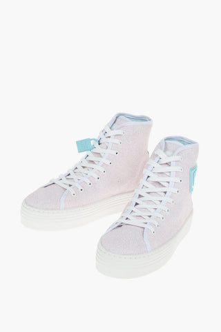 Glittered HIgh Top Sneakers with Contrasting Rubber Sole