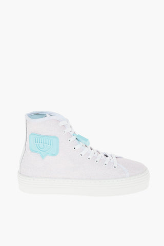 Glittered HIgh Top Sneakers with Contrasting Rubber Sole