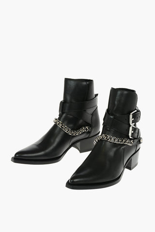 5cm Leather JODHPUR Western Boots With Double Buckle and Embelleshed Chain