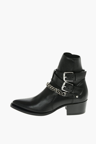 5cm Leather JODHPUR Western Boots With Double Buckle and Embelleshed Chain